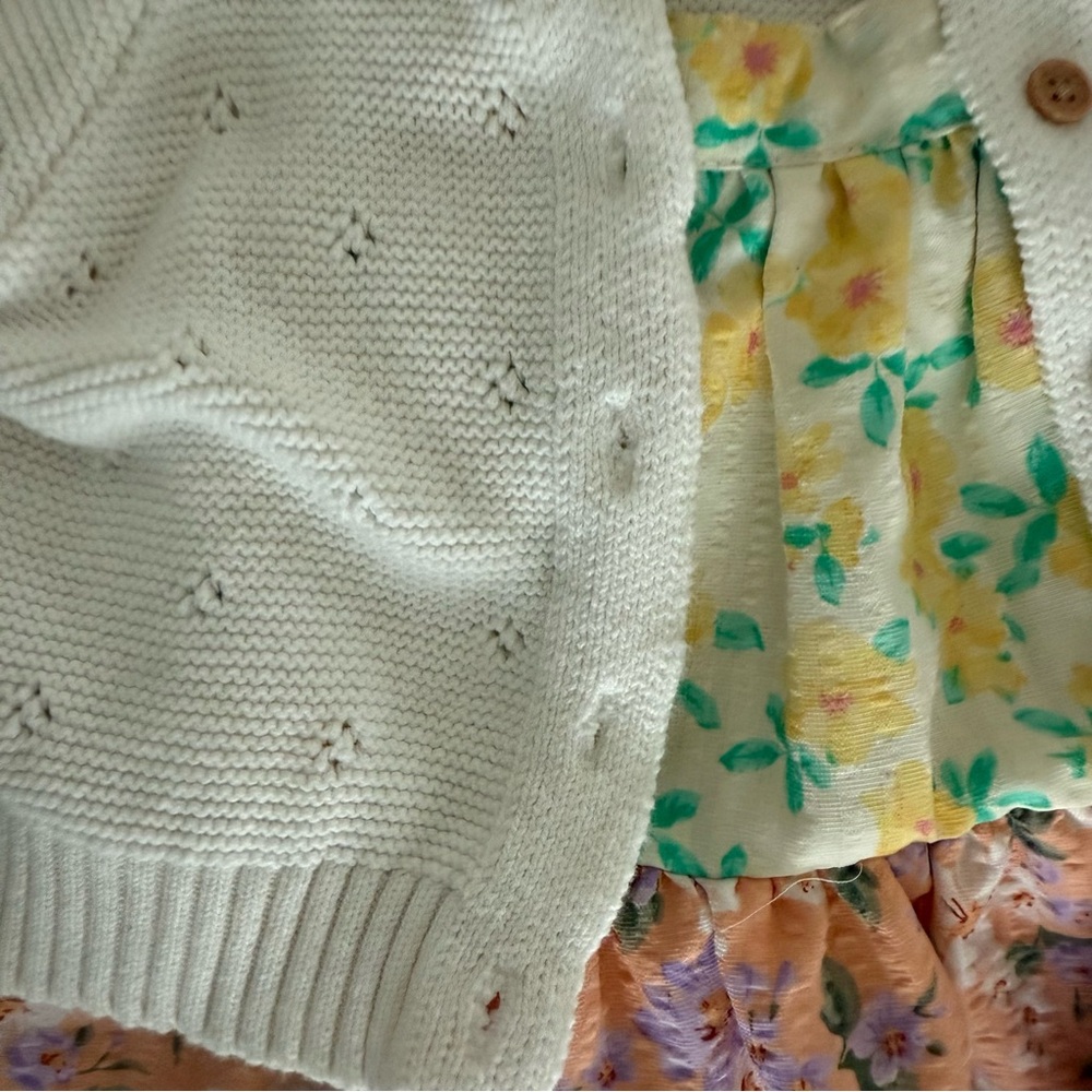 Floral and Yellow Kids Dress ,white kids sweater set - Picture 7 of 11